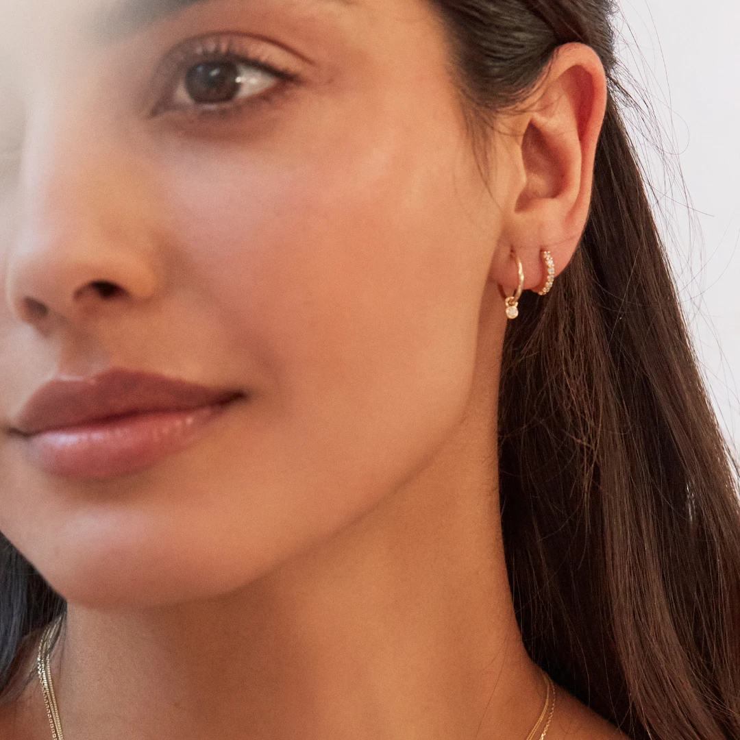 Solid Gold Genuine Diamond Huggie Hoop Earrings - Image 6