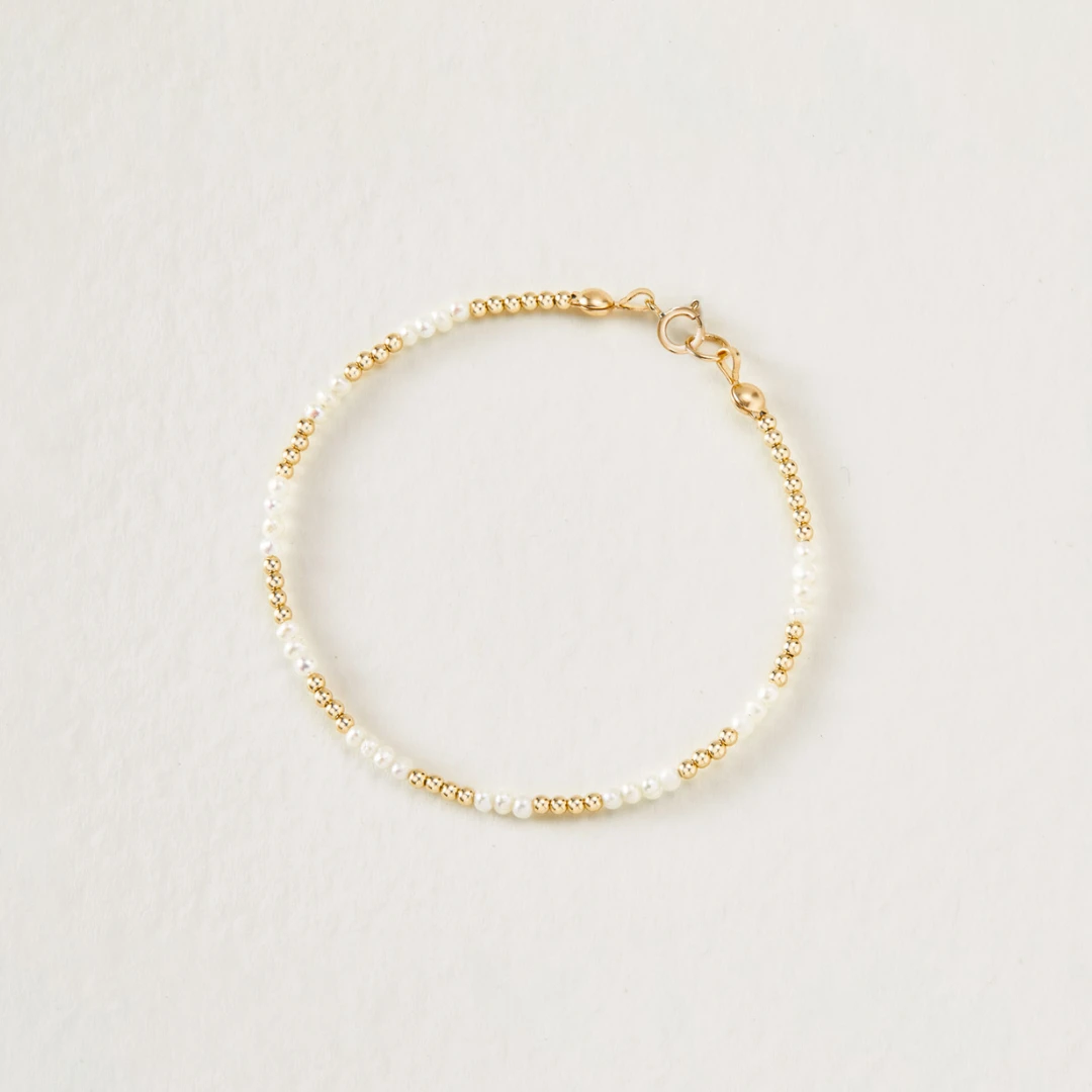 Gold Beaded Mini Pearl Bracelet - Image 3