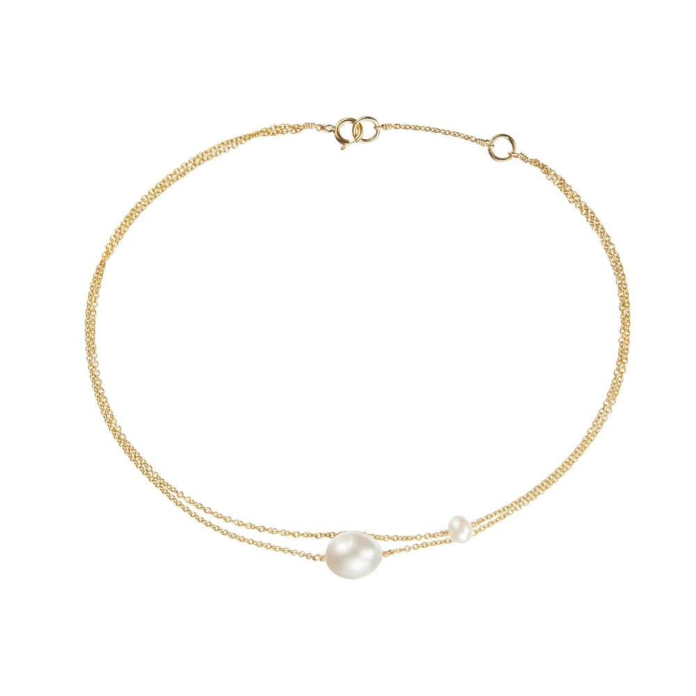 Gold Layered Large And Small Pearl Anklet