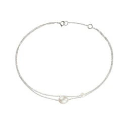 Silver Layered Large And Small Pearl Anklet