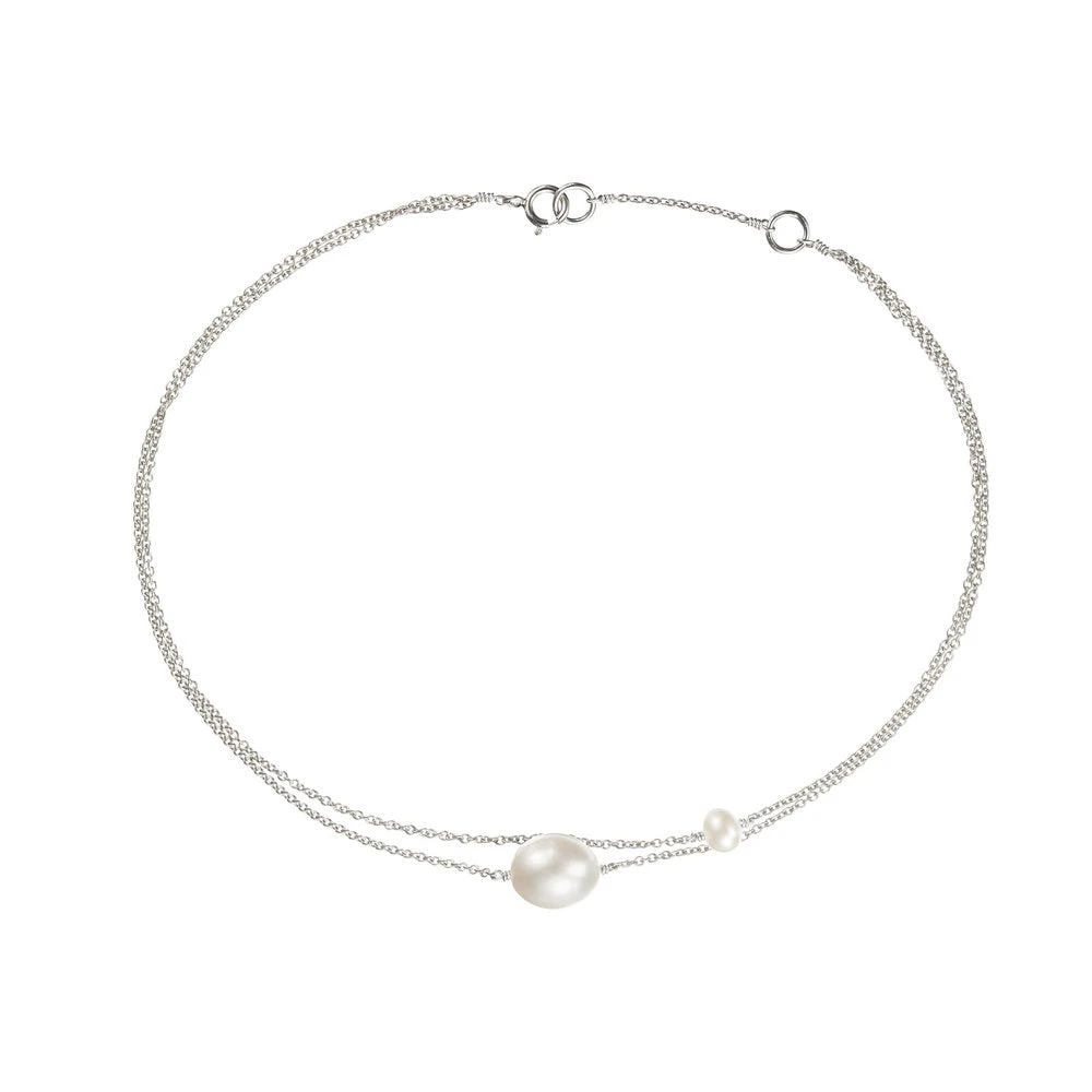 Silver Layered Large And Small Pearl Anklet