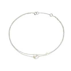 White Gold Layered Large And Small Pearl Anklet