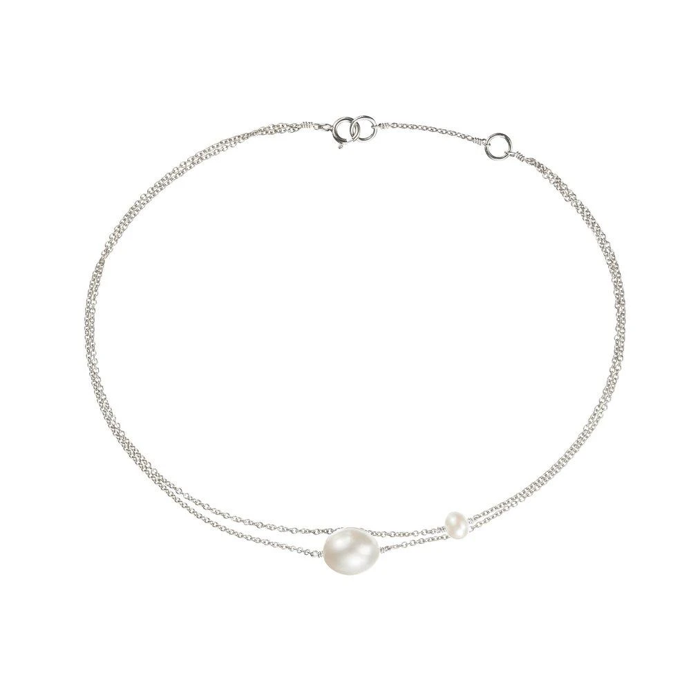 White Gold Layered Large And Small Pearl Anklet