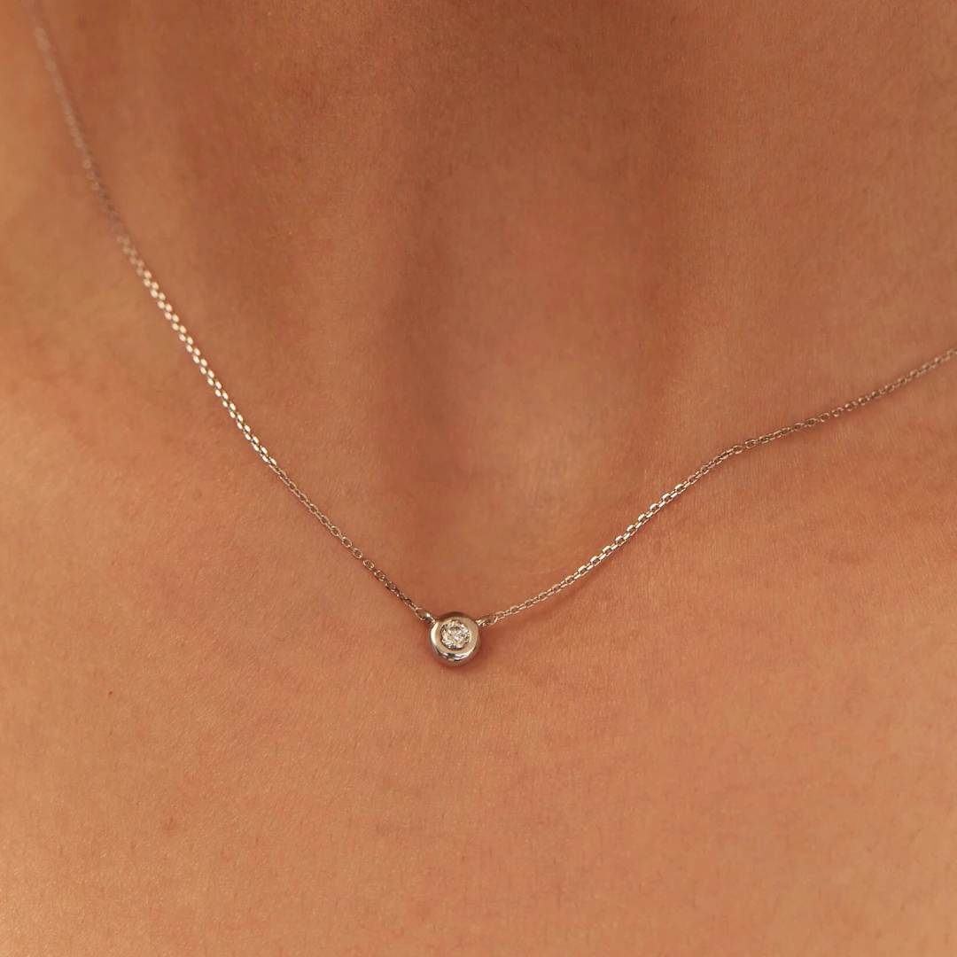 Solid White Gold Floating Diamond Necklace - Image 10