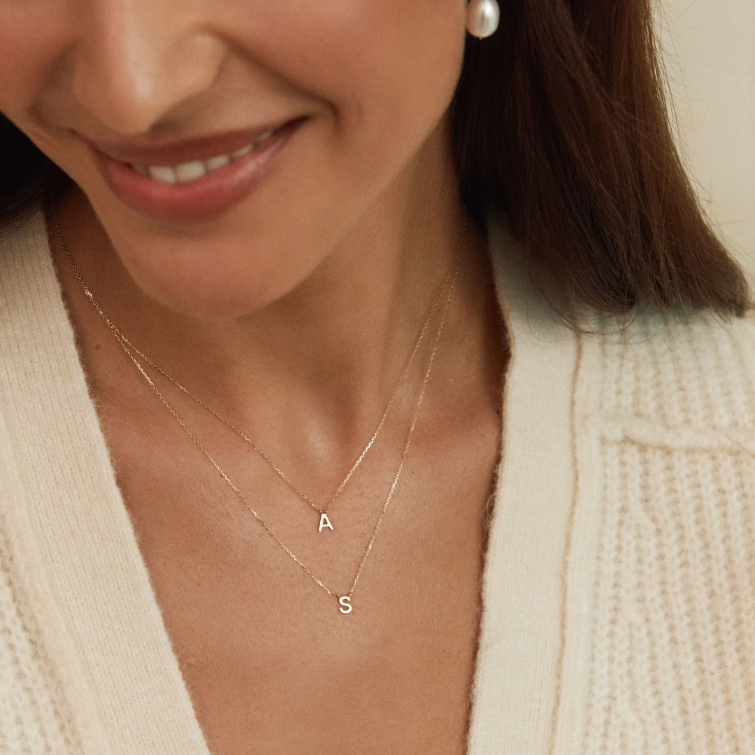 Solid White Gold Miniature Initial Letter Necklace - Image 10