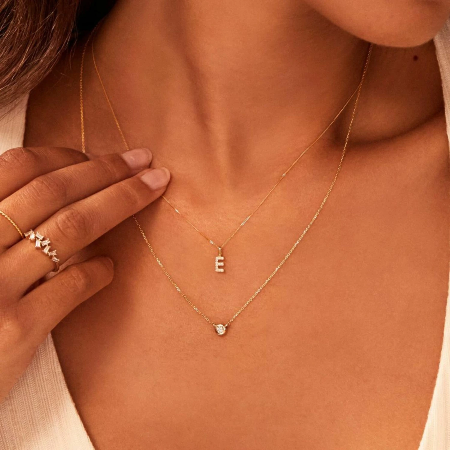 Solid Gold Floating Diamond Necklace - Image 13