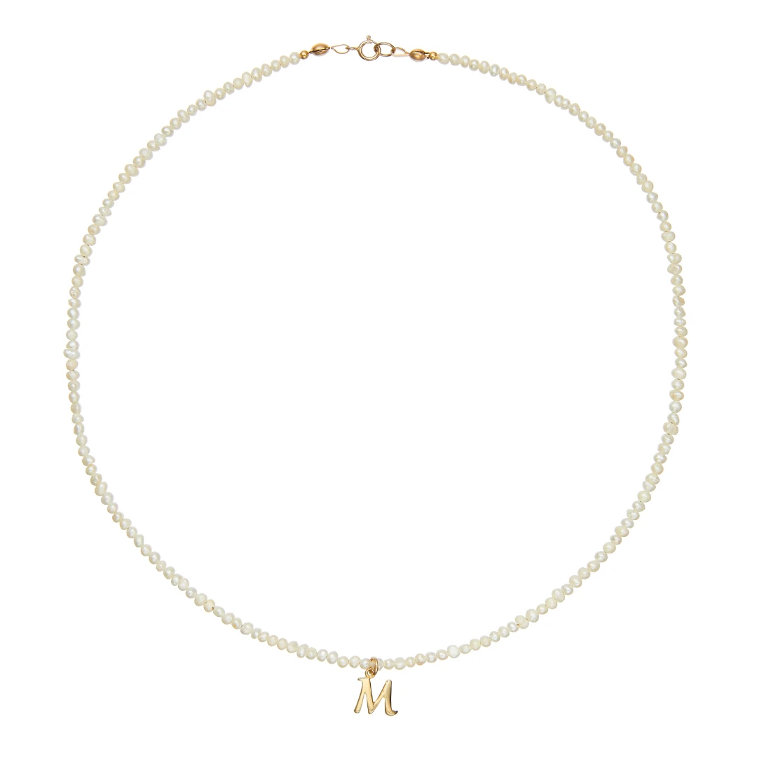Gold Small Pearl Initial Letter Choker - Image 3