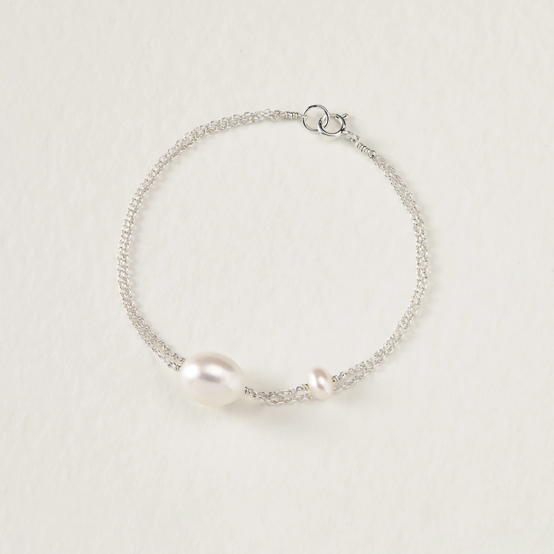 Silver Layered Large And Small Pearl Bracelet - Image 3