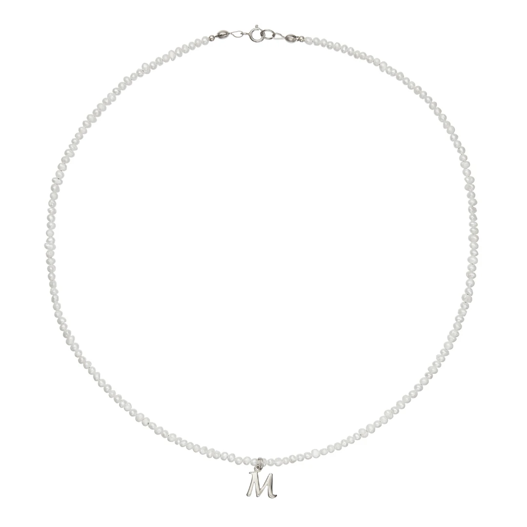 Silver Small Pearl Initial Letter Choker - Image 3