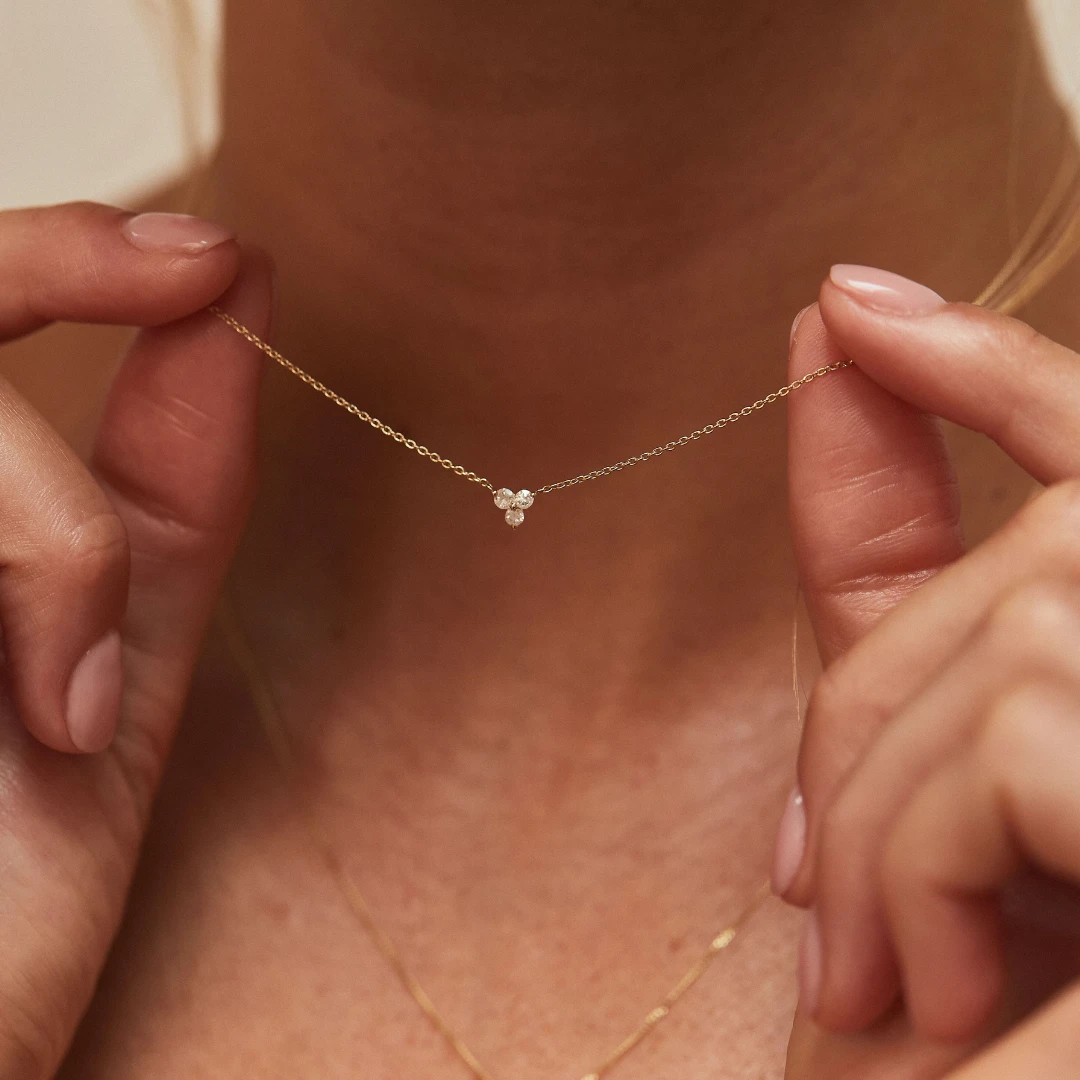 Solid White Gold Floating Diamond Cluster Necklace - Image 6