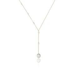 Gold Seed Pearl Lariat Necklace