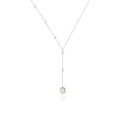 Solid White Gold Seed Pearl Lariat Necklace