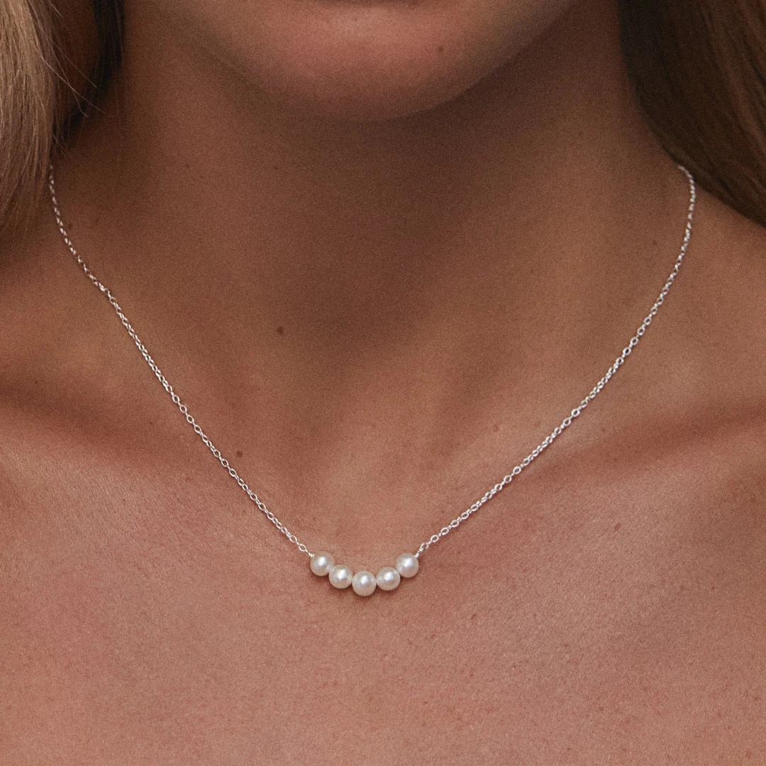 White Gold Pearl Cluster Necklace - Image 6