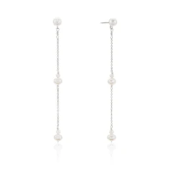 Silver Three Pearl Drop Earrings