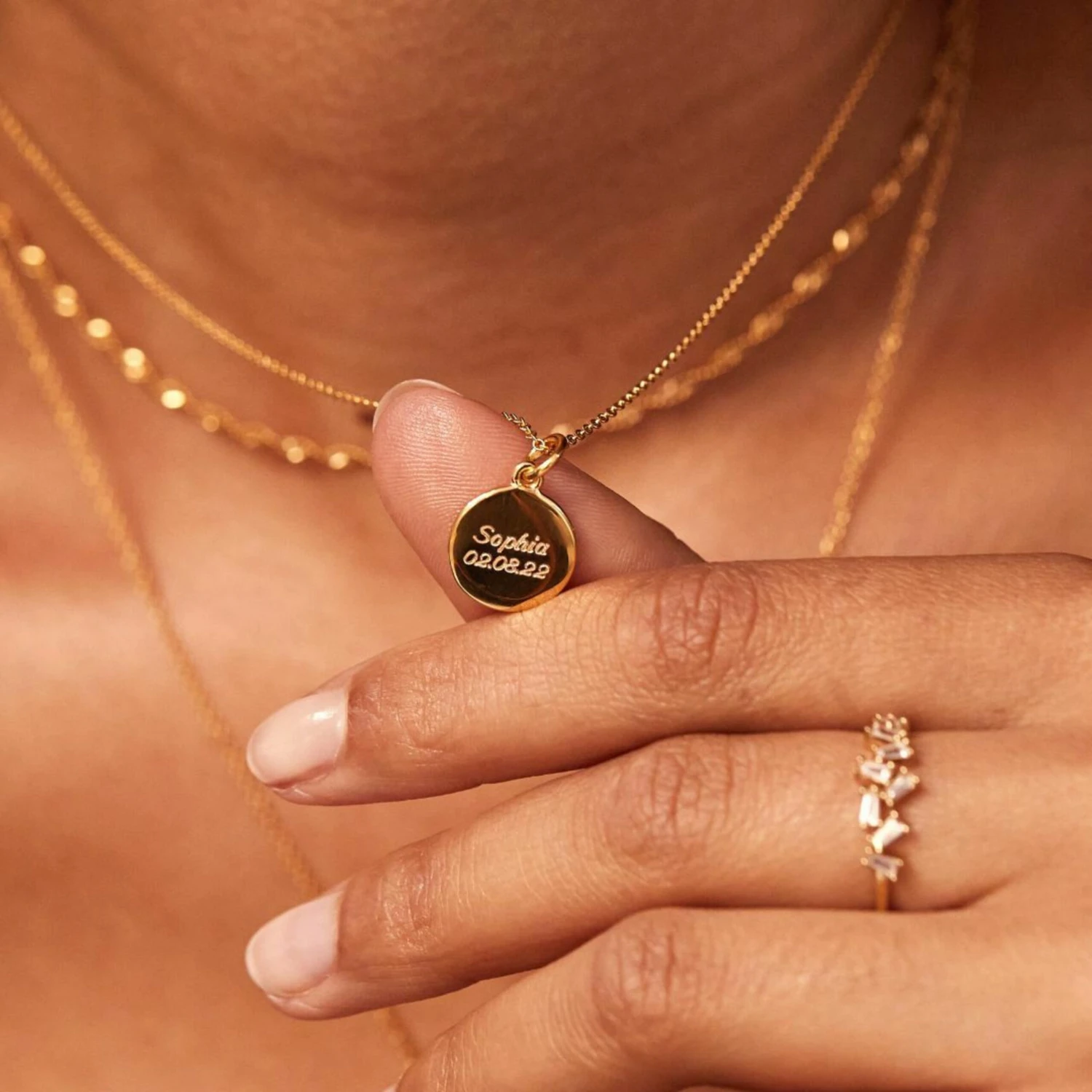 Gold Small Round Engraved Disc Necklace - Image 3