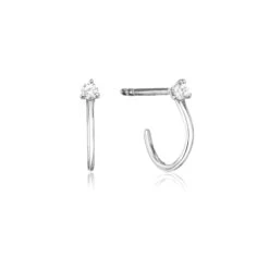 Silver Diamond Style Lobe Hoop Stud Earrings