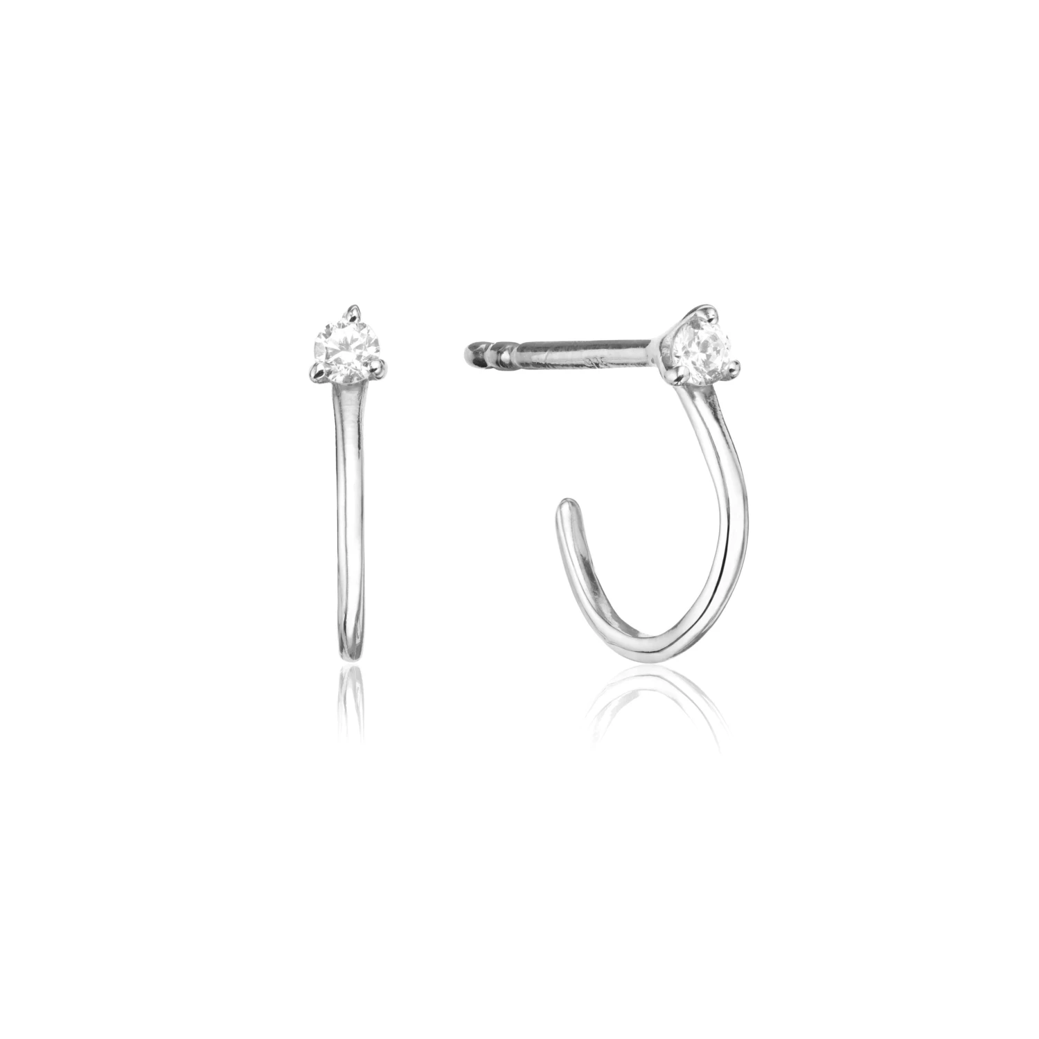 Silver Diamond Style Lobe Hoop Stud Earrings