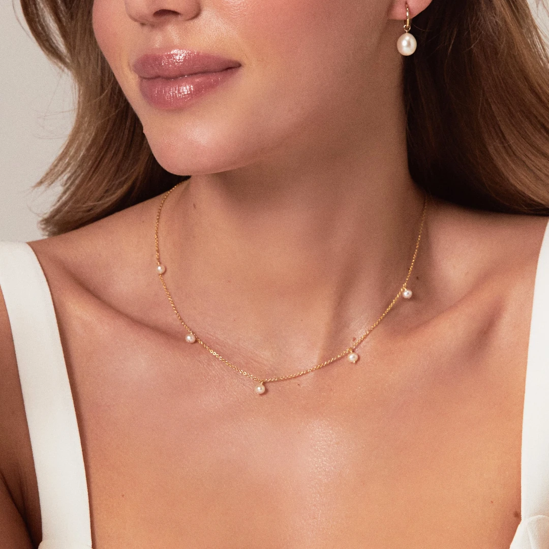 Rose Gold Five Pearl Drop Choker - Image 2