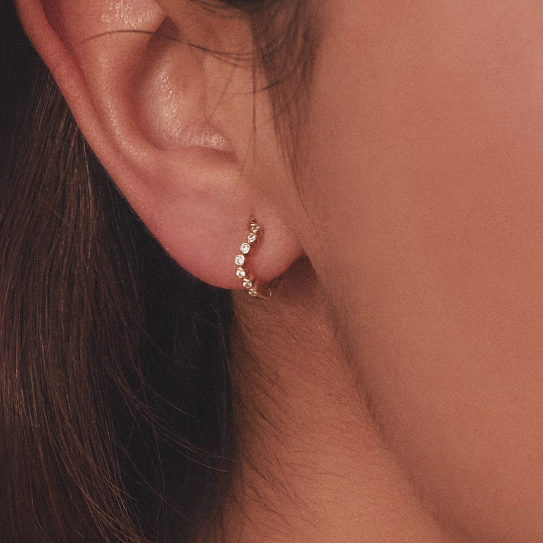 Silver Diamond Style Wave Huggie Hoop Earrings - Image 4