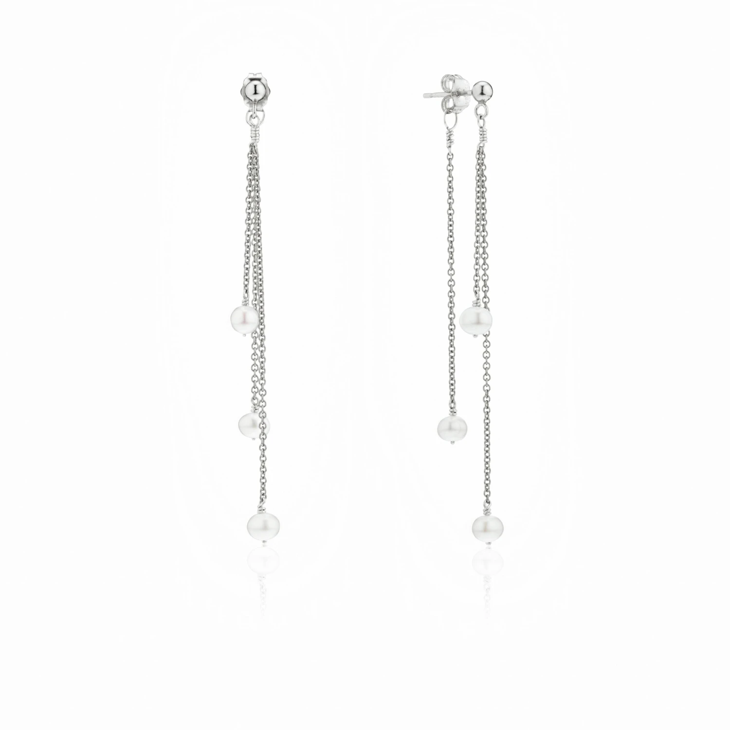 Solid White Gold Layered Pearl Drop Earrings