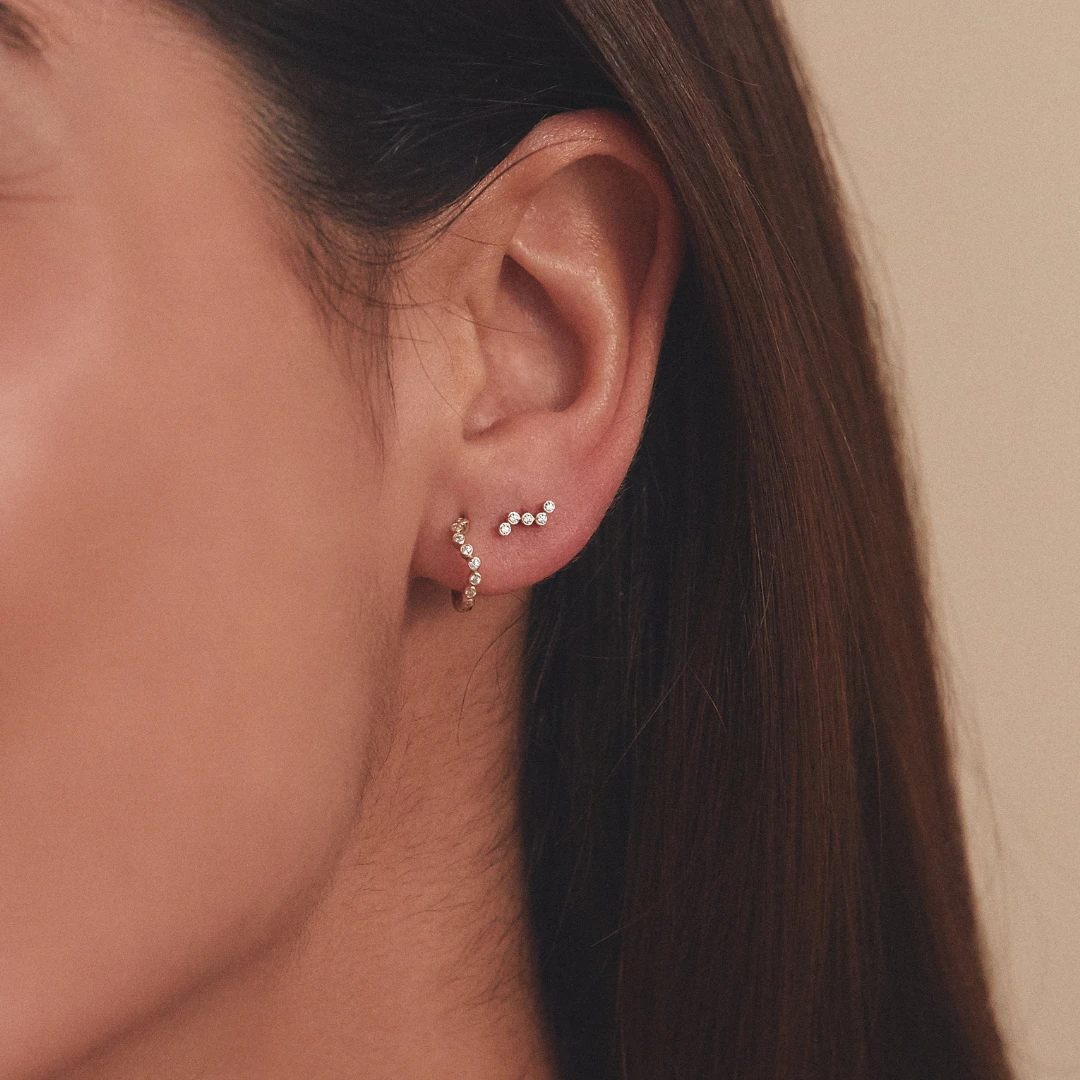 Silver Diamond Style Wave Huggie Hoop Earrings - Image 3