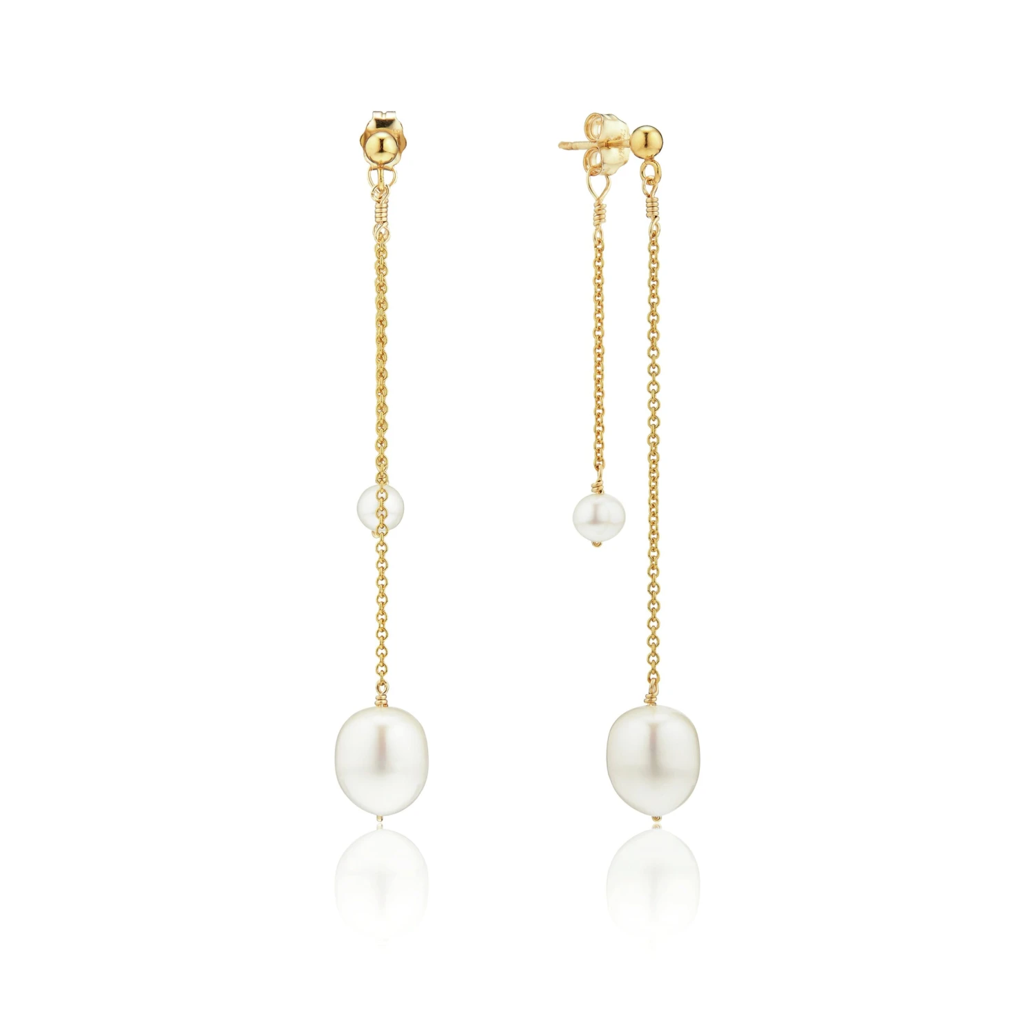Gold Layered Large And Small Pearl Earrings