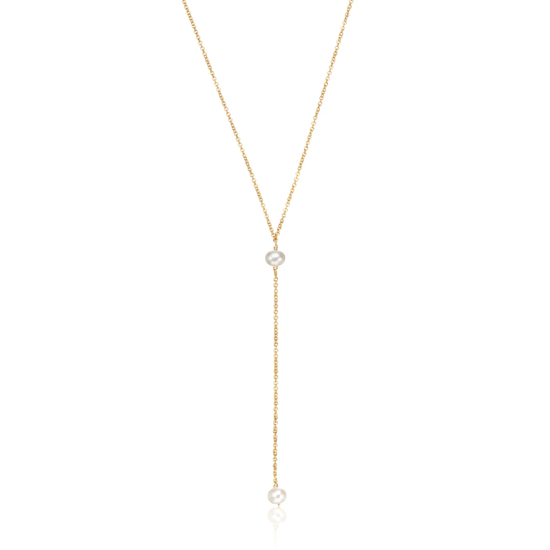 Gold Pearl Lariat Necklace