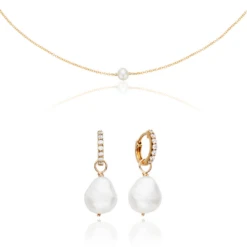 Gold Pearl Drop Huggies And Single Pearl Choker Set