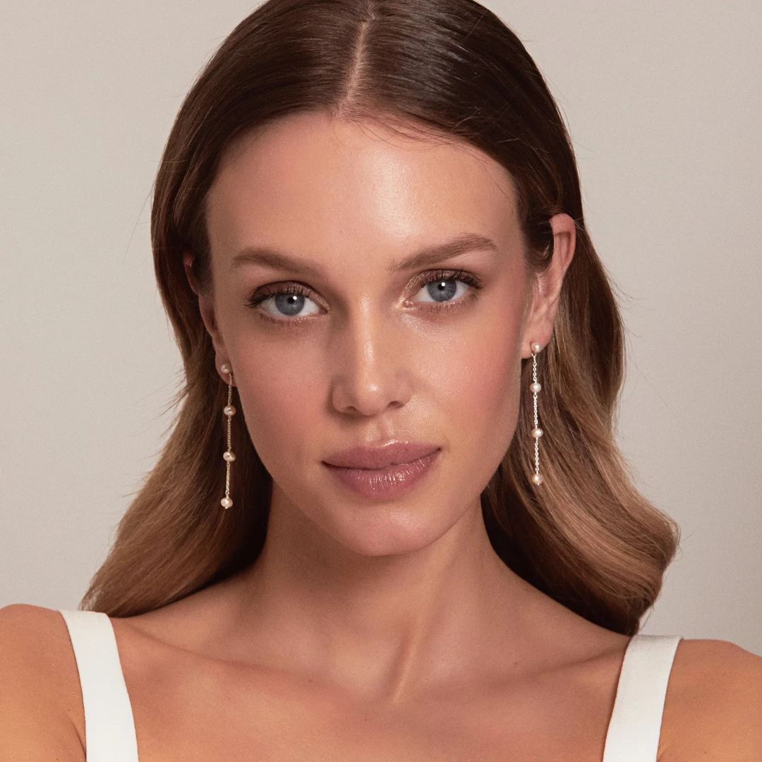 Gold Four Pearl Drop Earrings - Image 5