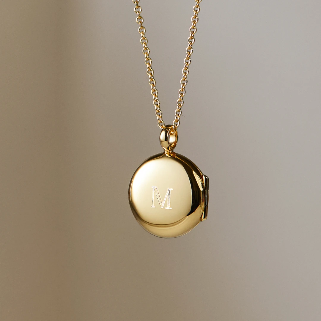 Gold Small Round Diamond Locket Necklace - Image 7