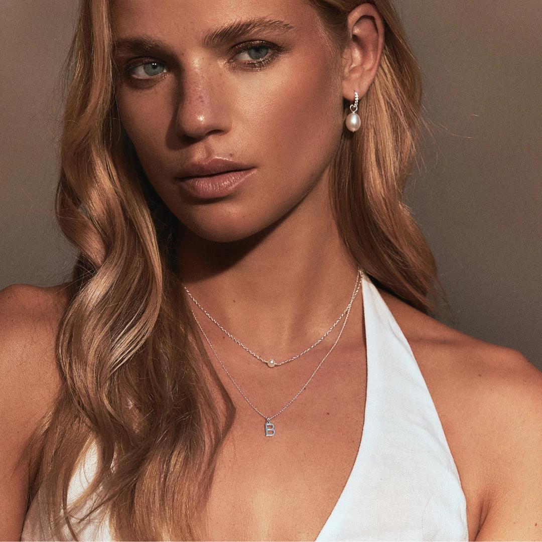 Solid White Gold Initial Letter Necklace - Image 5