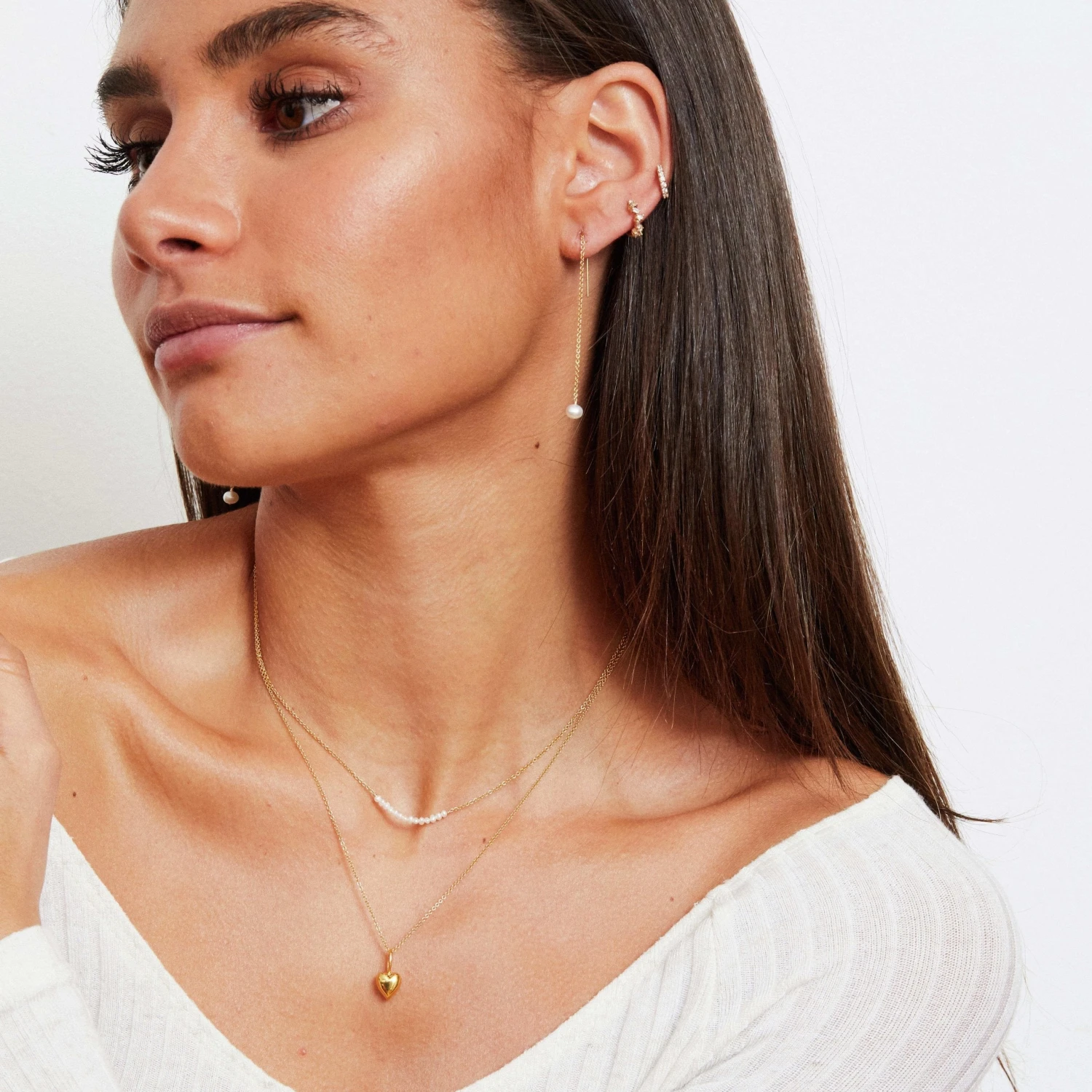 Gold Diamond Style Baguette Huggie Hoop Earrings - Image 4