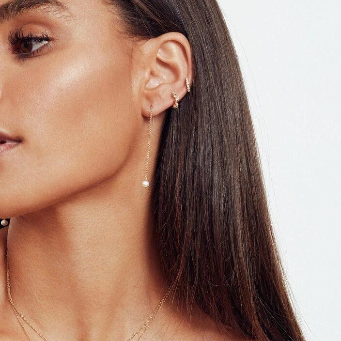 Silver Pearl Drop Ear Threaders - Image 3