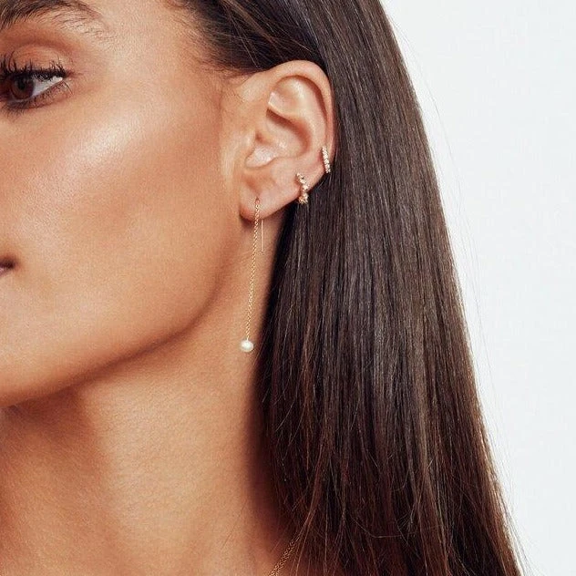 Gold Pearl Drop Ear Threaders - Image 2