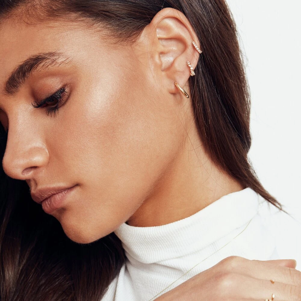 Silver Diamond Style Jagged Huggie Hoop Earrings - Image 5