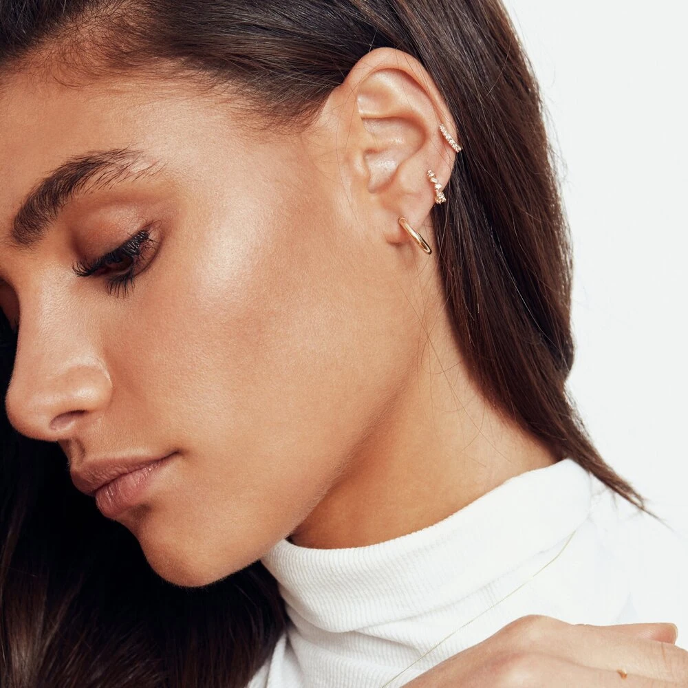 Solid White Gold Genuine Diamond Huggie Hoop Earrings - Image 7