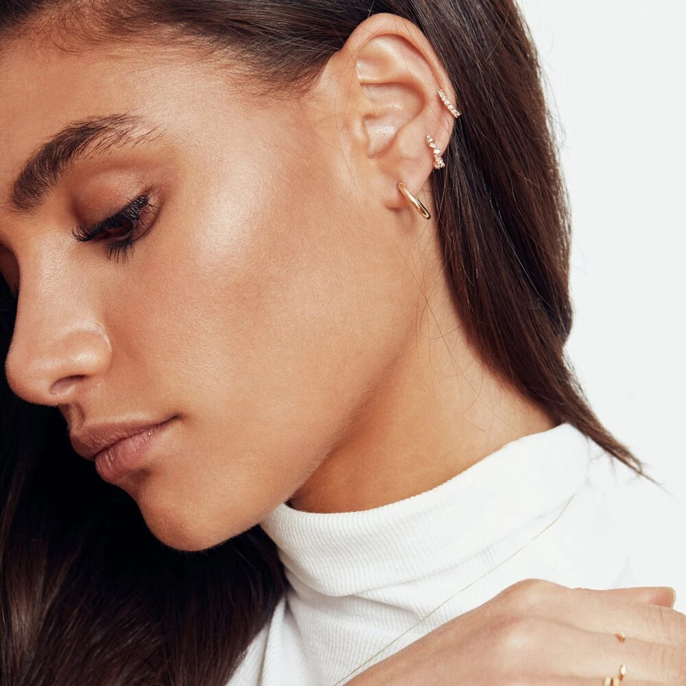 Gold Diamond Style Huggie Hoop Earrings - Image 8