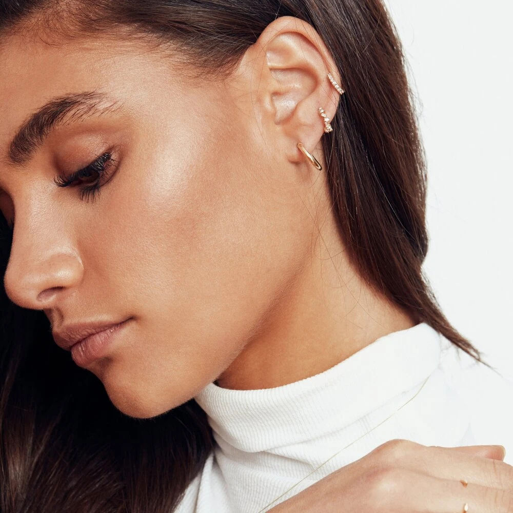 Gold Diamond Style Jagged Huggie Hoop Earrings - Image 5