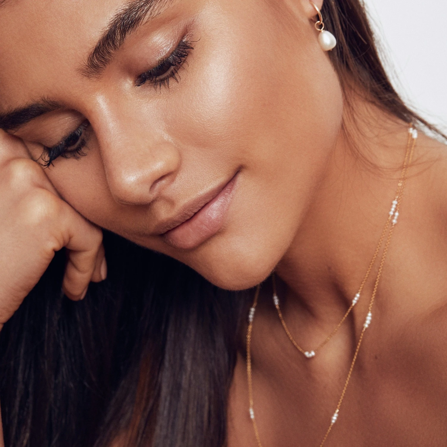 Rose Gold Layered Mini Pearl Necklace - Image 4