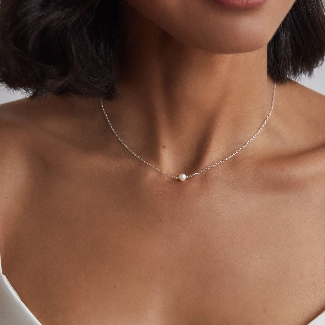 Silver Single Pearl Choker And Bracelet Set - Image 2