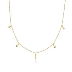 Gold Diamond Style Marquise Drop Necklace
