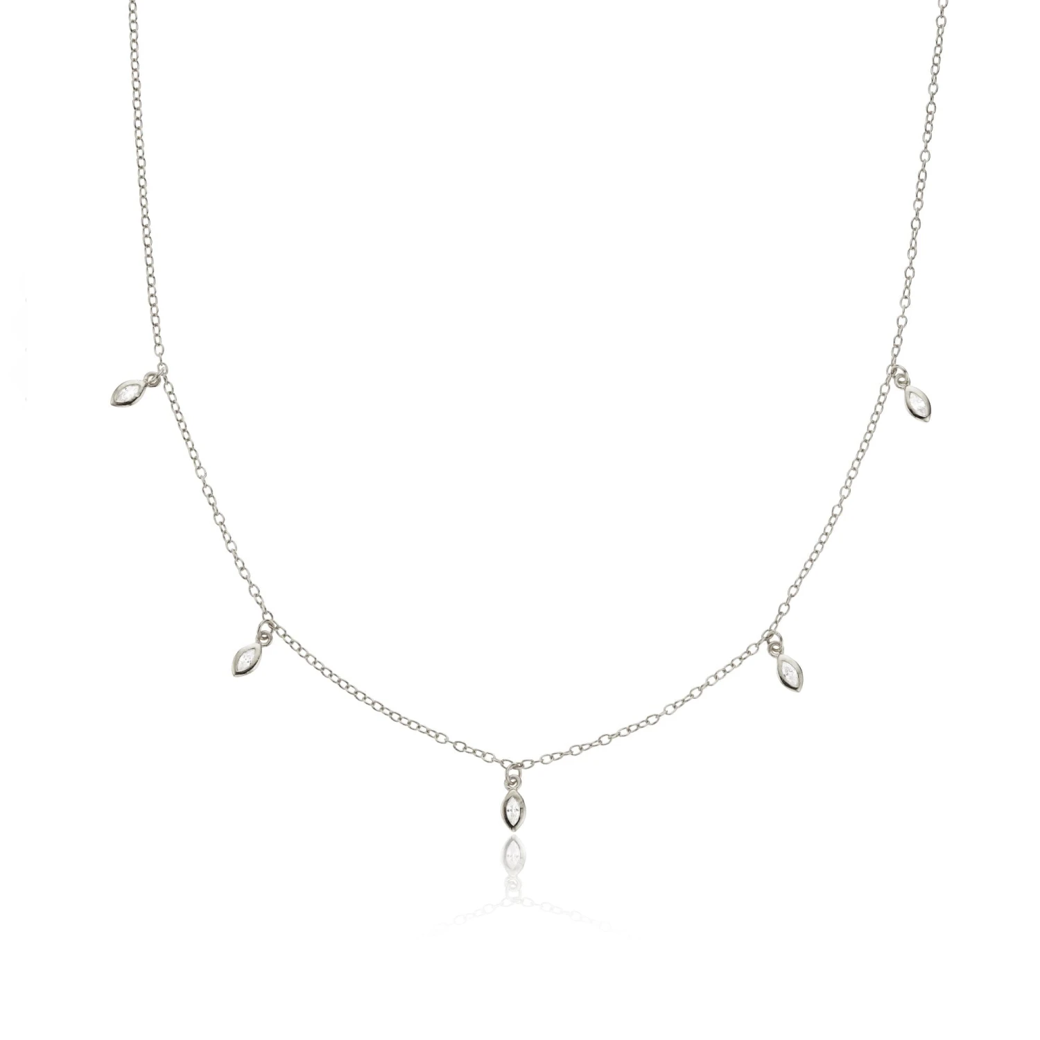 Silver Diamond Style Marquise Drop Necklace