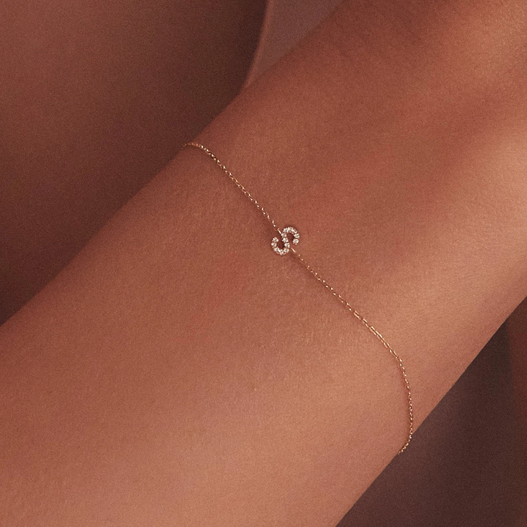 Gold Diamond Style Miniature Initial Letter Bracelet - Image 2