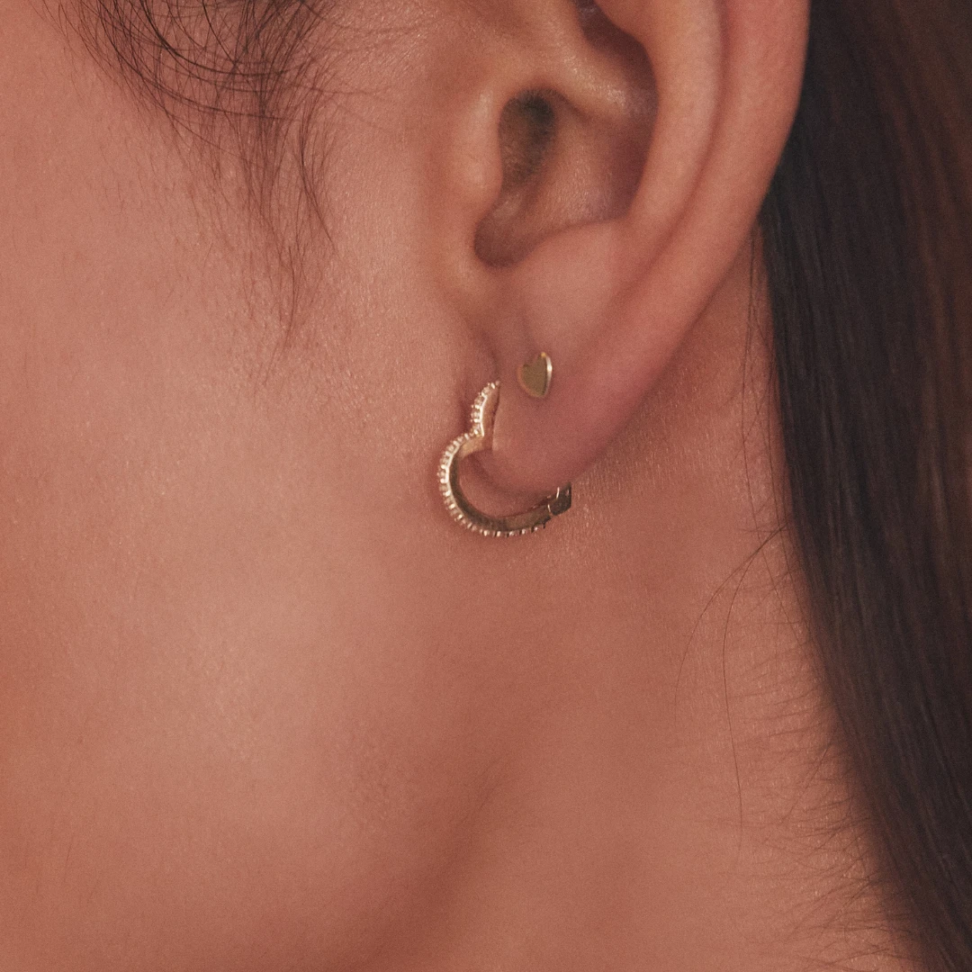 Silver Diamond Style Heart Huggie Hoop Earrings - Image 2