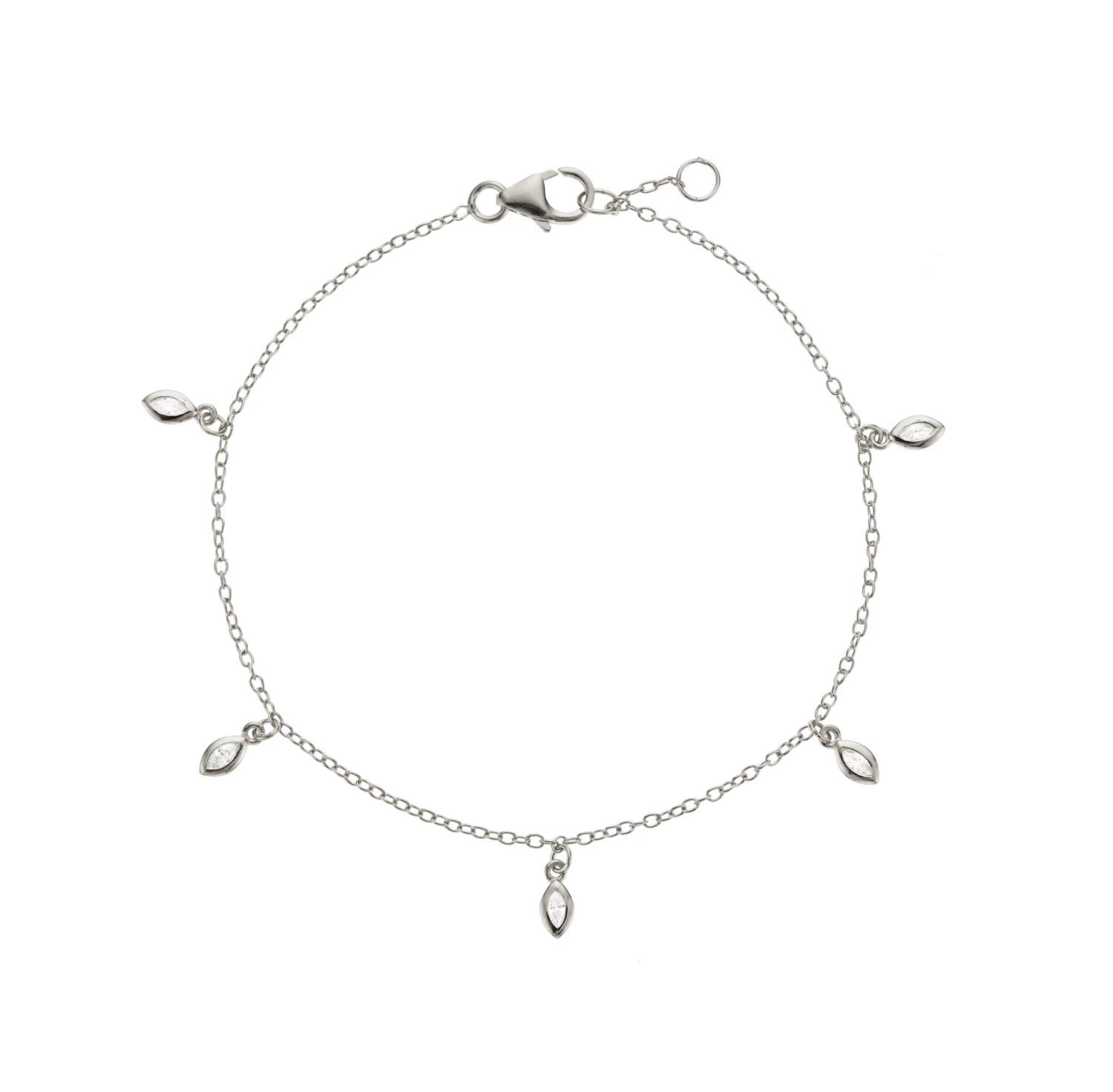 Silver Diamond Style Marquise Drop Bracelet