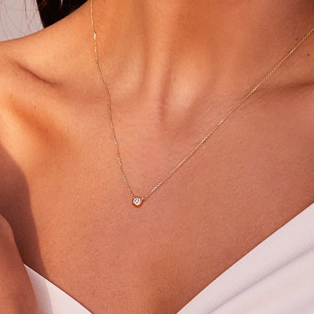 Solid Gold Floating Diamond Necklace - Image 12