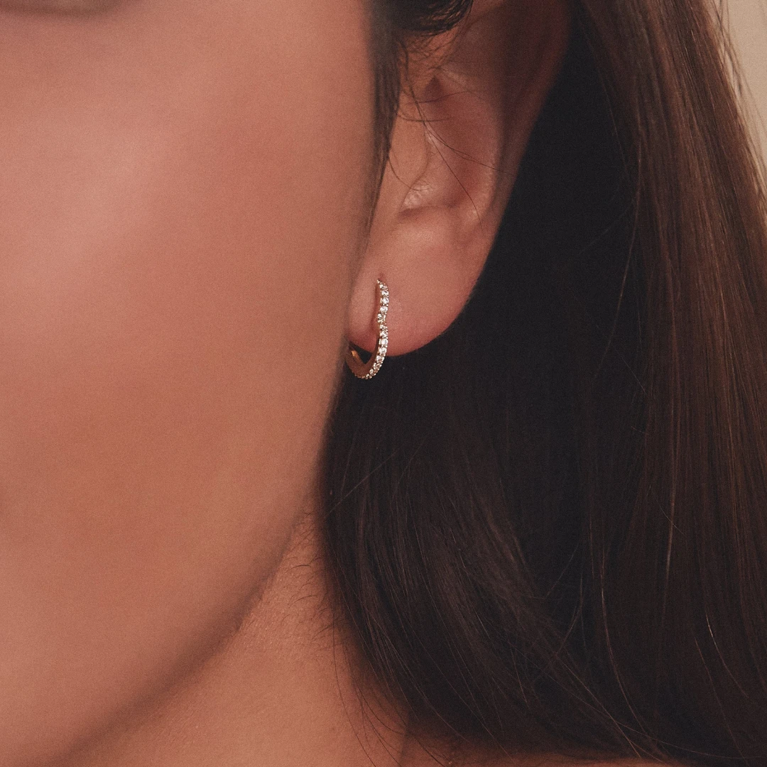 Silver Diamond Style Heart Huggie Hoop Earrings - Image 5