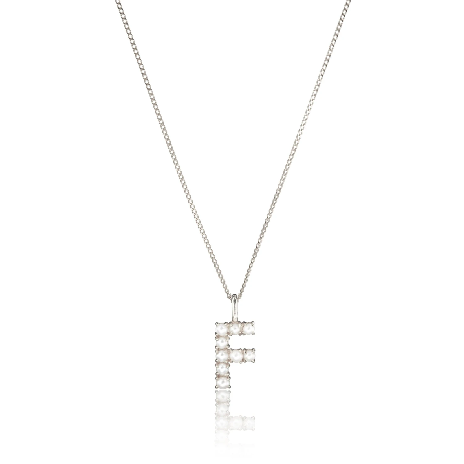 Solid White Gold Pearl Initial Letter Necklace - Image 8