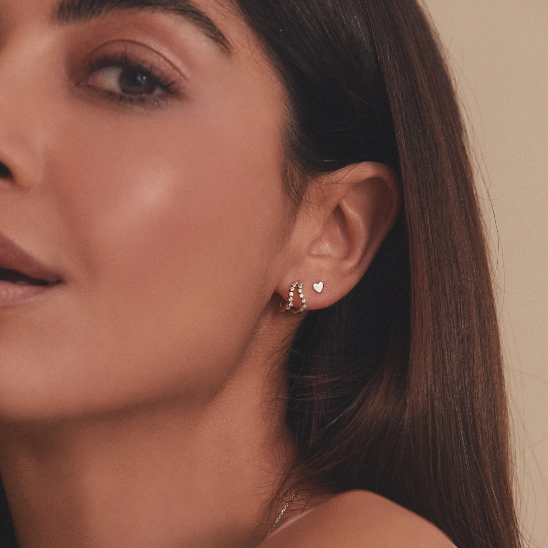 Silver Tiny Heart Stud Earrings - Image 7