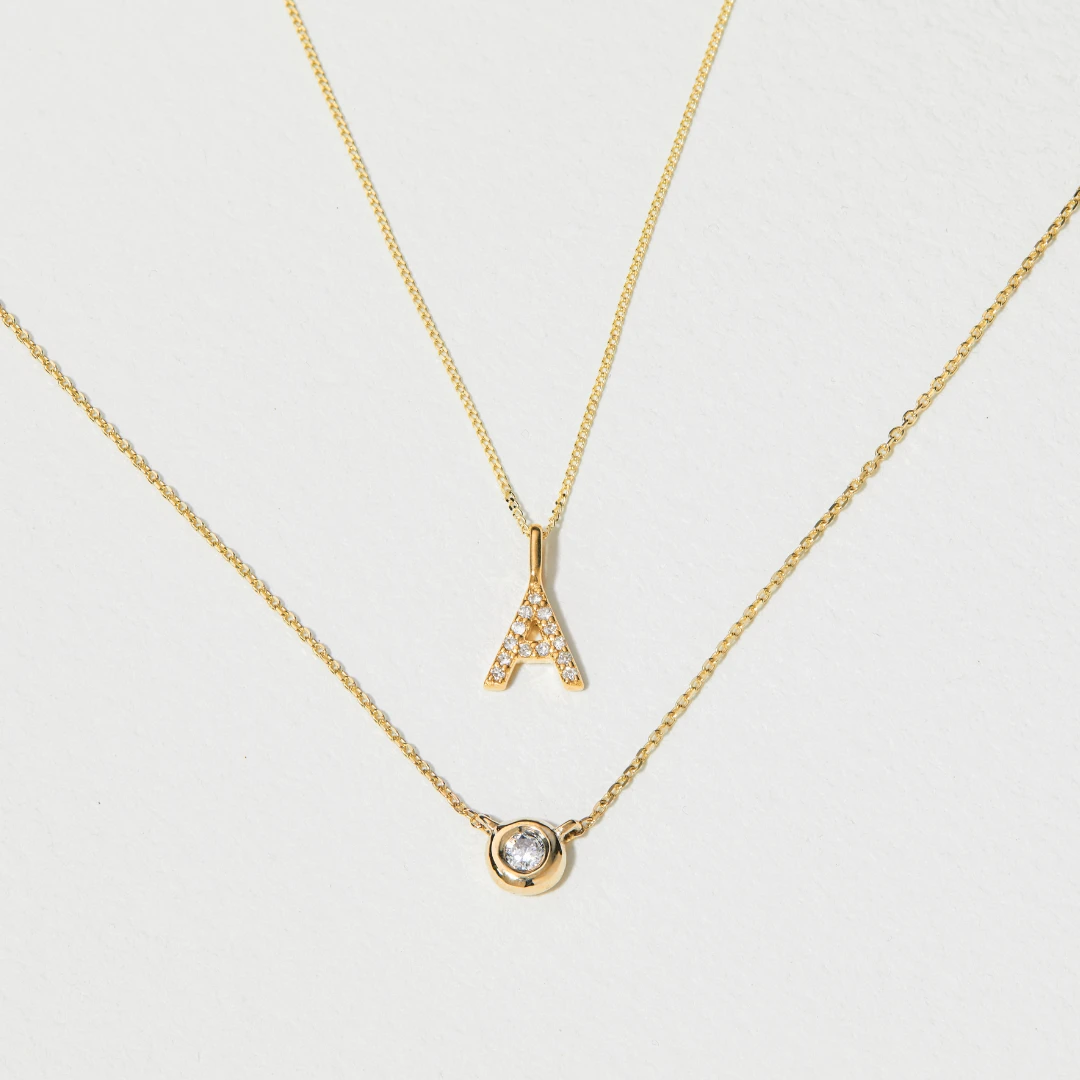 Solid Gold Genuine Diamond Initial Letter Necklace - Image 6